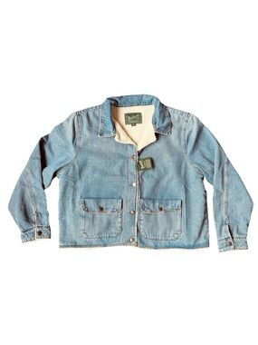 Woolrich Blue Denim Jacket, Sherpa Lining, Slightly Cropped, Front Pockets, XXL
